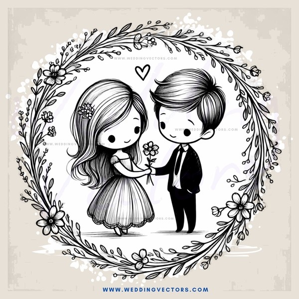 a boy and girl are standing together in an ivy frame