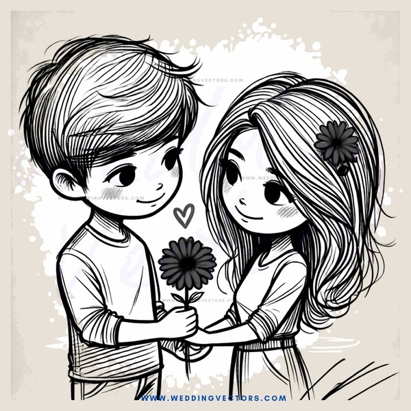 boy and girl holding flowers with love bottle