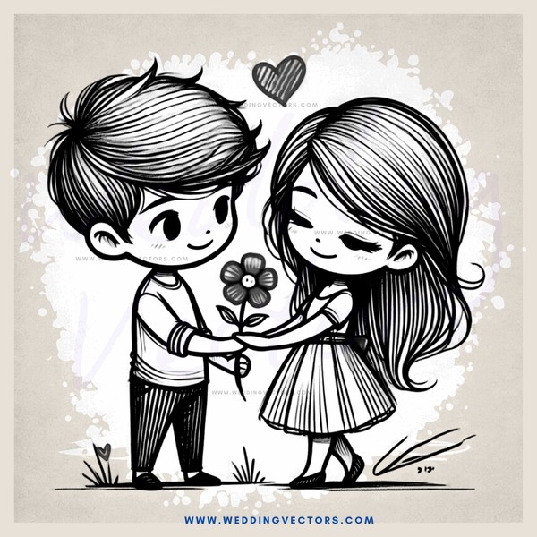 boy and girl holding flowers