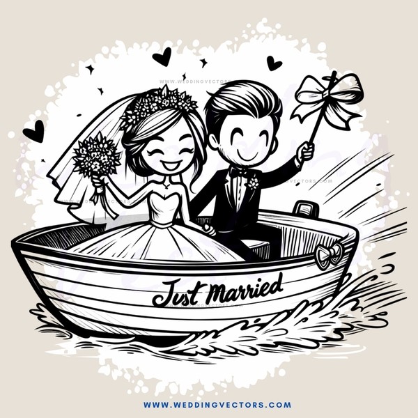 bride and groom getting married in boat