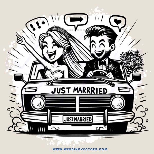 just married caricature illustration