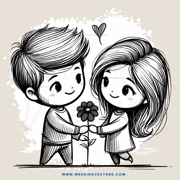 a boy and girl holding hands with a flower