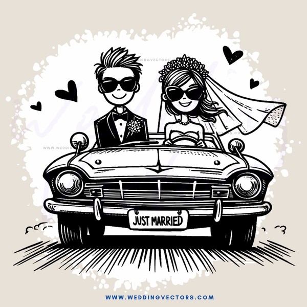 just married caricature drawing