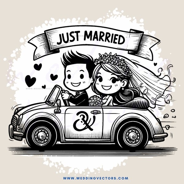 just married caricature drawing
