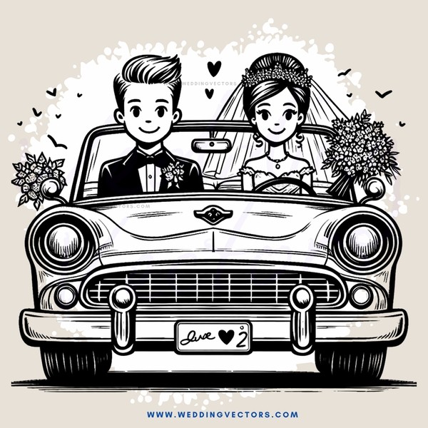 a couple in a vintage car
