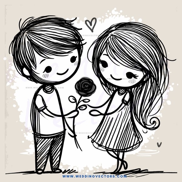 a boy and girl holding hands and a rose