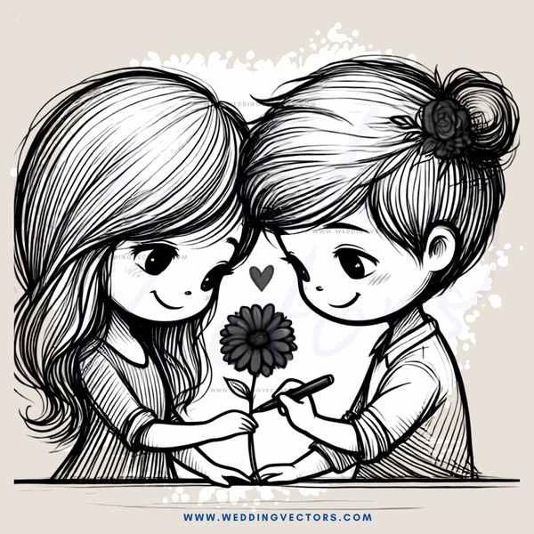 two girls with flowers