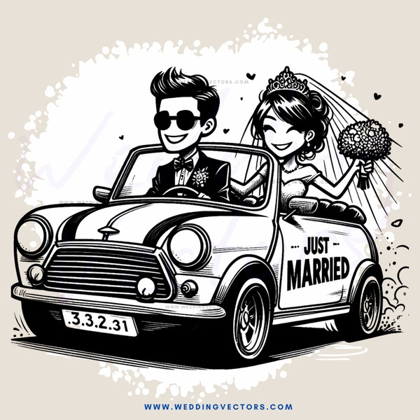a black and white wedding caricature illustration