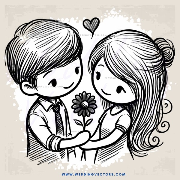 a boy and girl holding hands with a flower