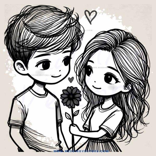 boy and girl with flower and heart
