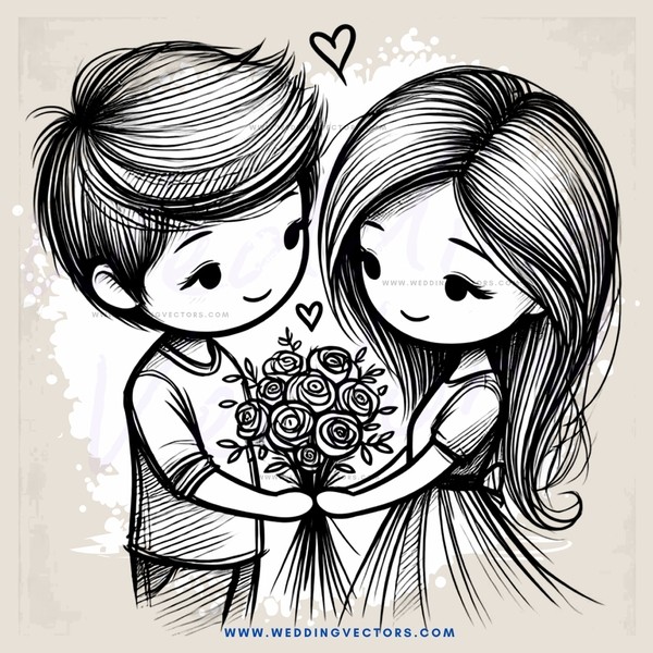 the boy and girl holding flowers