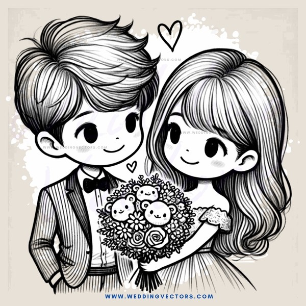 boy and girl hugging with flowers