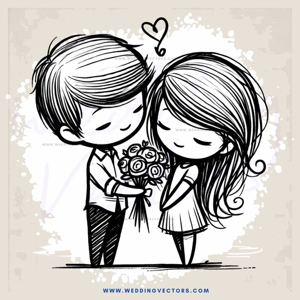 a boy and girl holding flowers