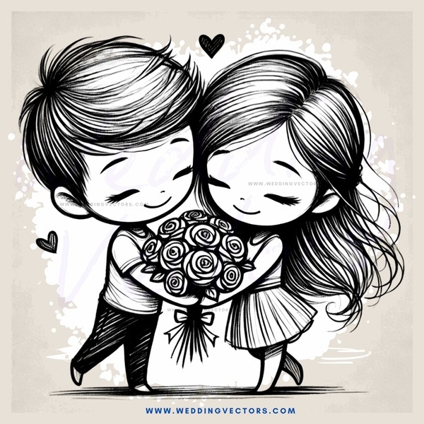 a boy and girl holding flowers