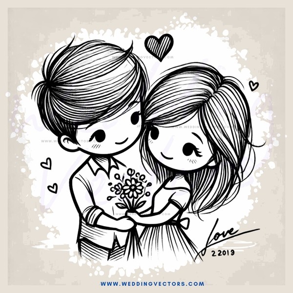 lovers kissing cartoon anniversary poster