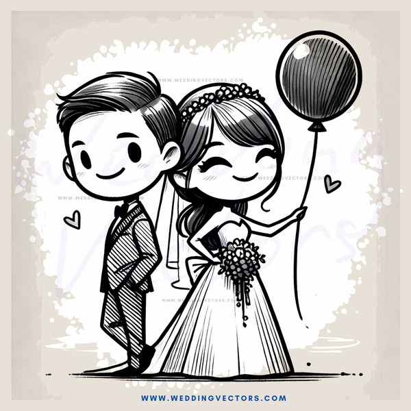 couple posing for wedding picture with ballon