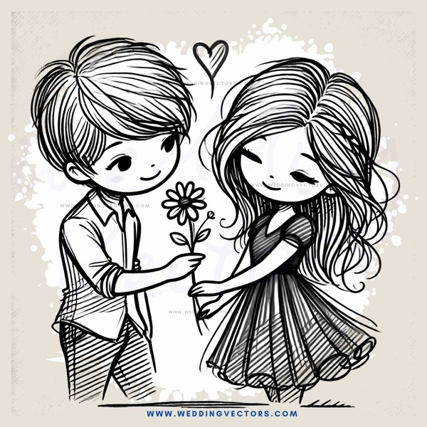 two children holding flowers and hearts