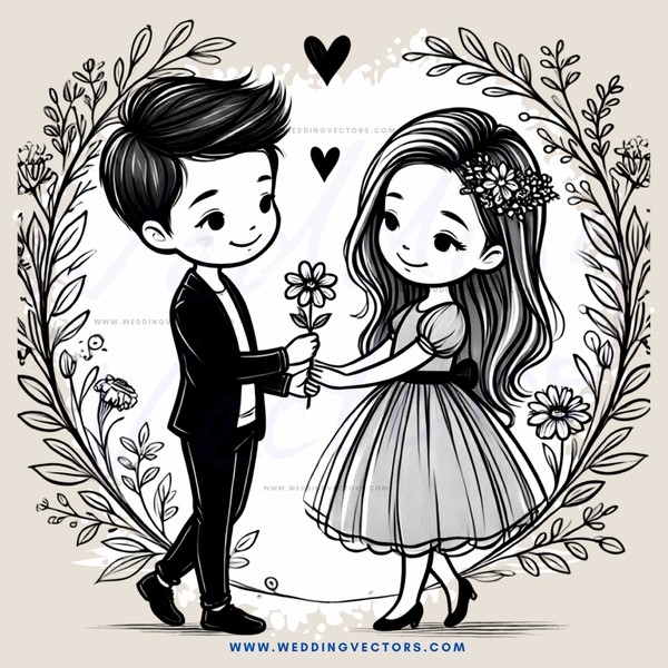 a young couple exchanging flower bouquets on their first date