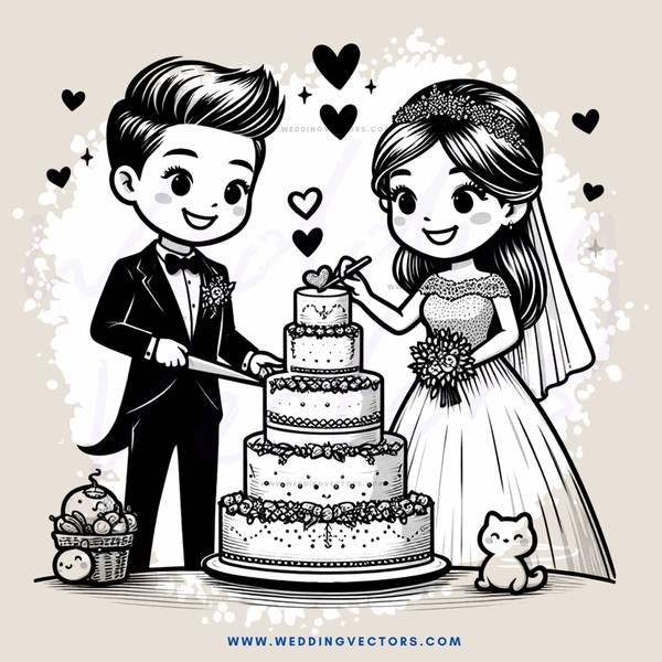 wedding cake cutting party cartoon