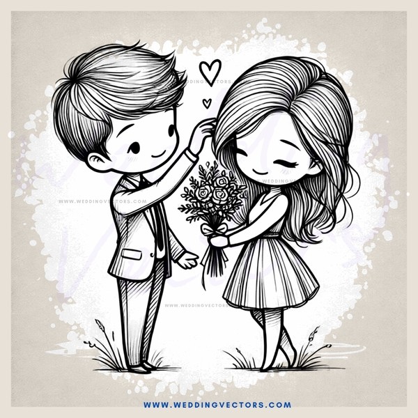 a boy and girl holding flowers together