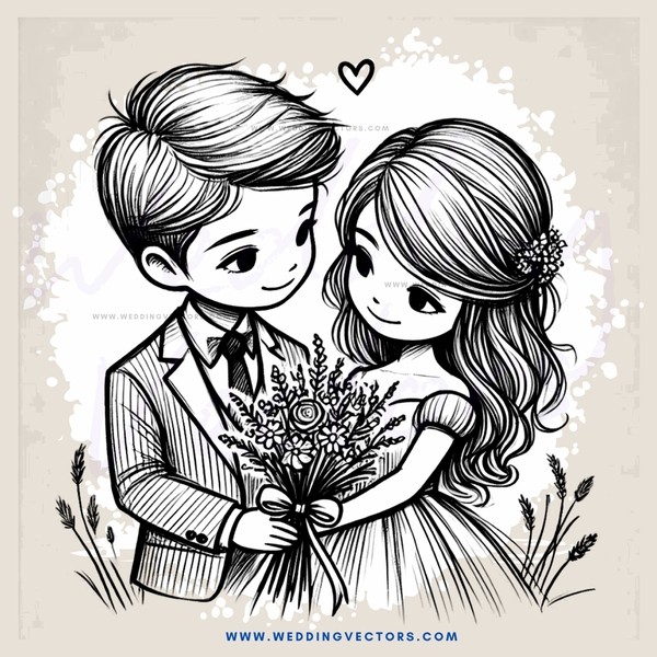 boy and girl holding flowers