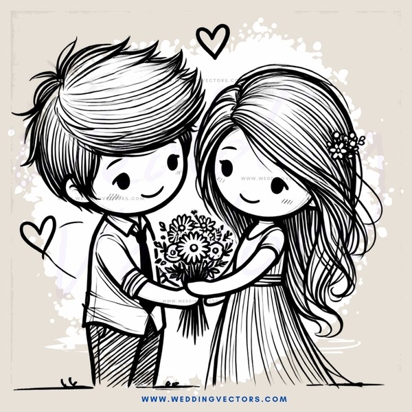 a boy and girl holding flowers