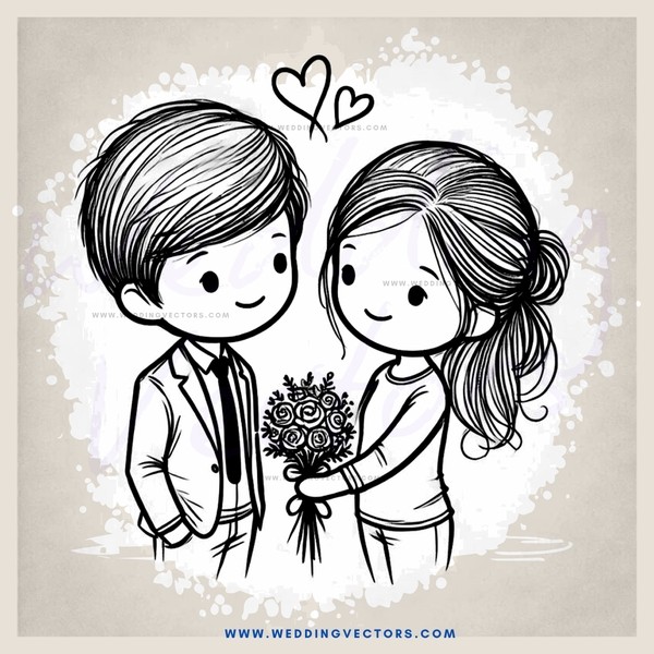 a boy and girl giving each other flowers