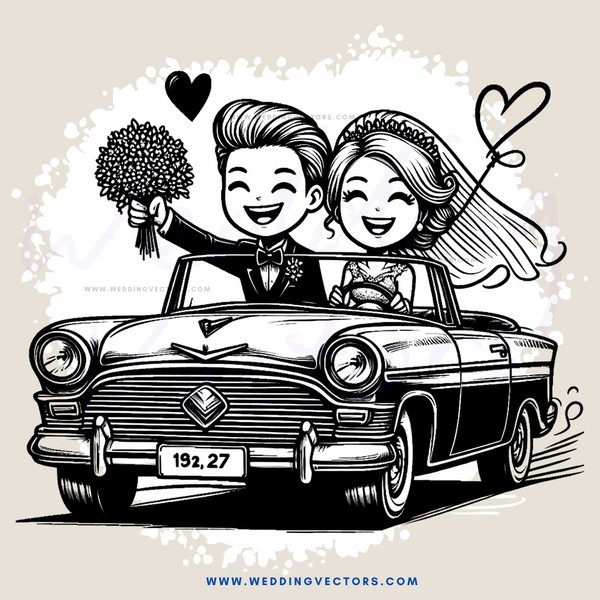 a happy couple in a vintage car