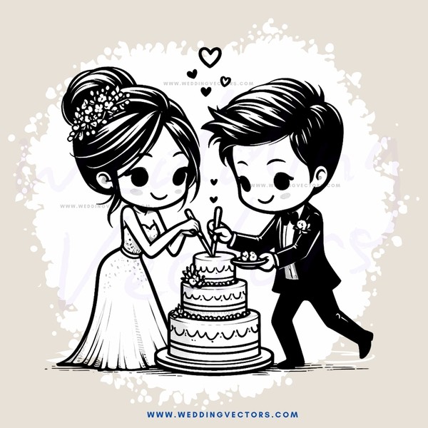 a bride and groom cutting their wedding cake