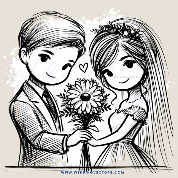 wedding couple holding flower, star and sun together in their hands