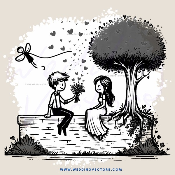 a couple sitting on a brick wall holding flowers