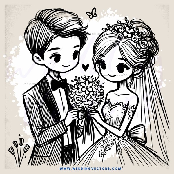 a bride & groom with flowers