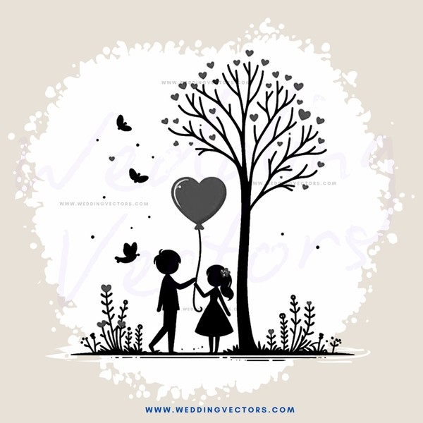 kissing under a tree with balloon heart
