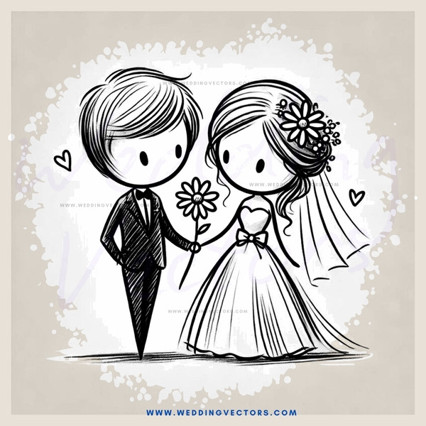 a bride and groom sharing flowers