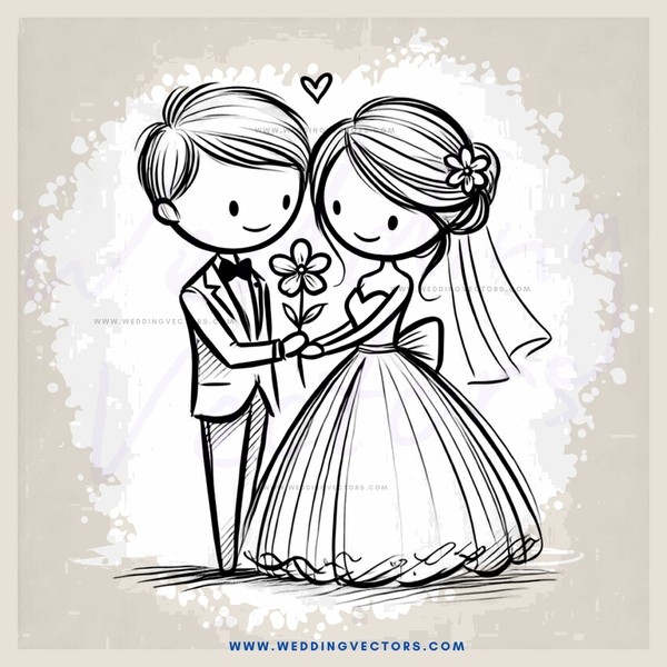 a bride and groom holding flowers