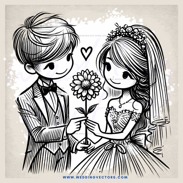 a couple holding flowers and posing for a picture
