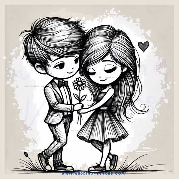 boy and girl hugging, holding flower