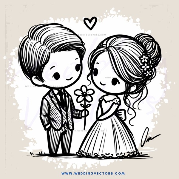 a couple holding a flower and bending down