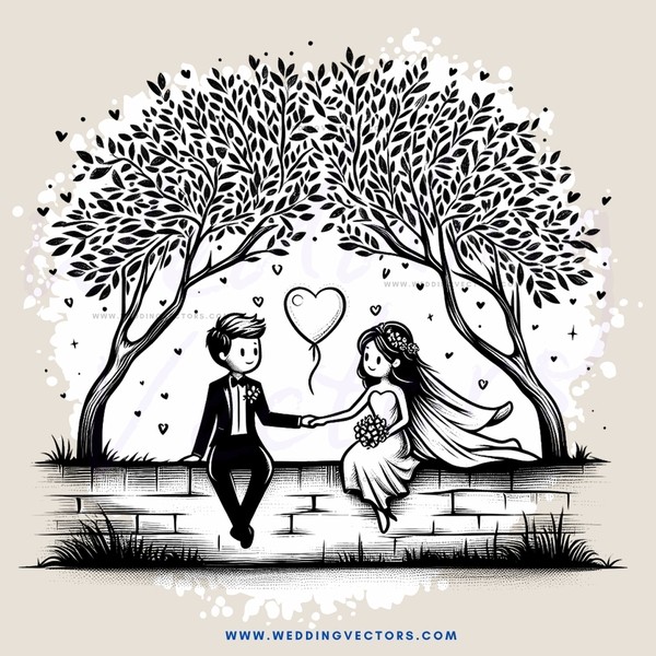 a wedding picture with balloon heart