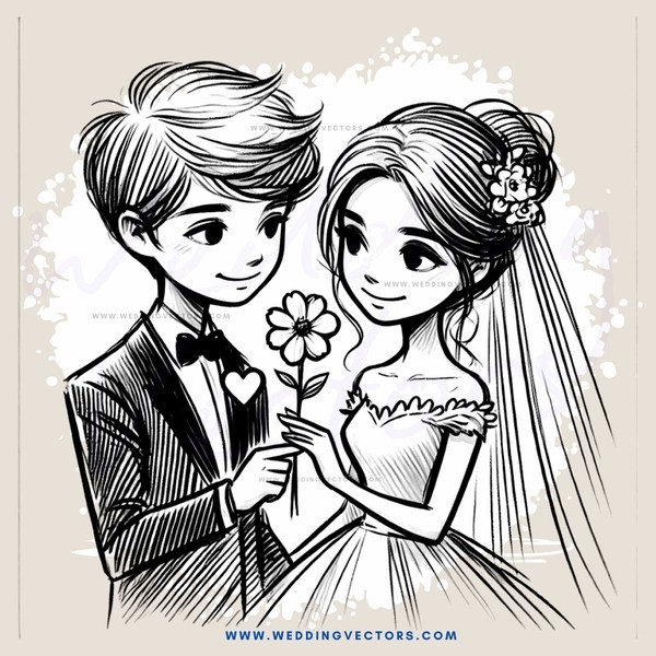 a boy and girl with flowers