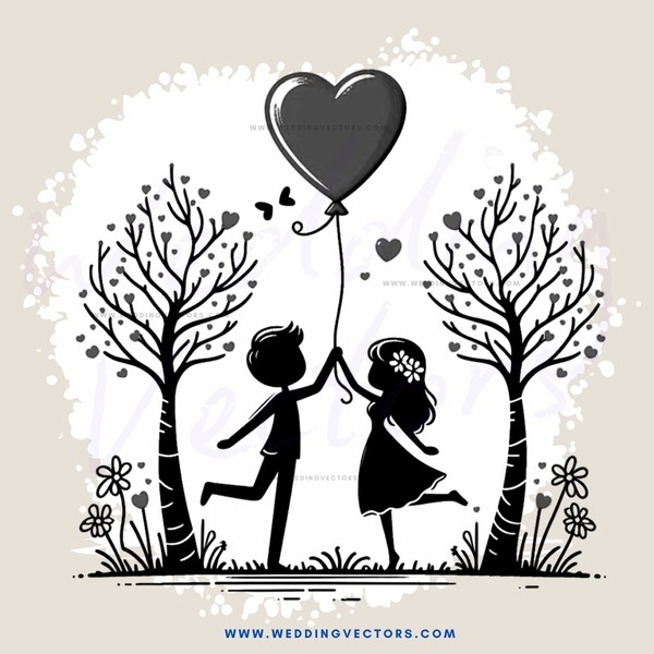 a boy and girl playing with a heart balloon