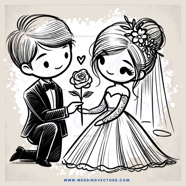 a boy and girl exchanging roses on their wedding day