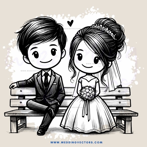 wedding couple sitting on bench