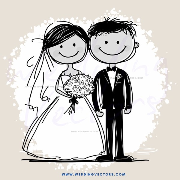 wedding bride and groom cartoon
