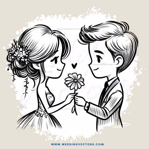 a boy and girl holding a flower