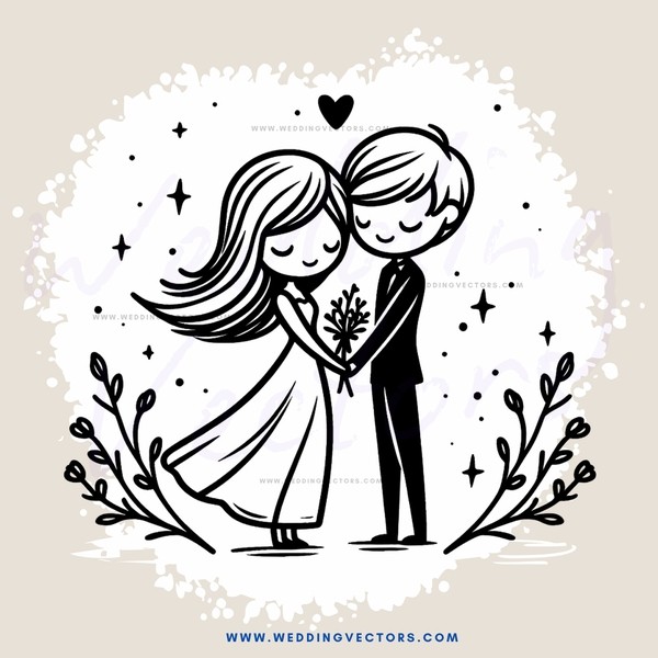 couple embracing in a starry background with branches below them