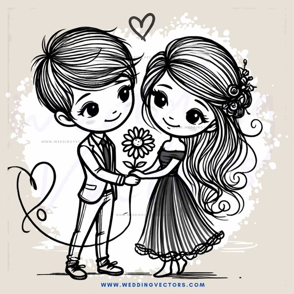 couple holding each other with flowers and hearts