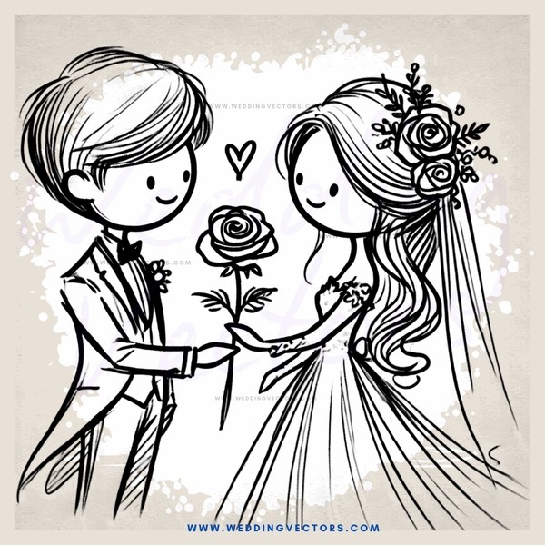 wedding gift for two people, black and white cartoon picture