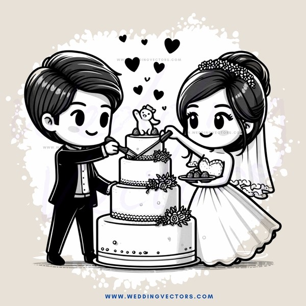 a bride and groom cutting their wedding cake
