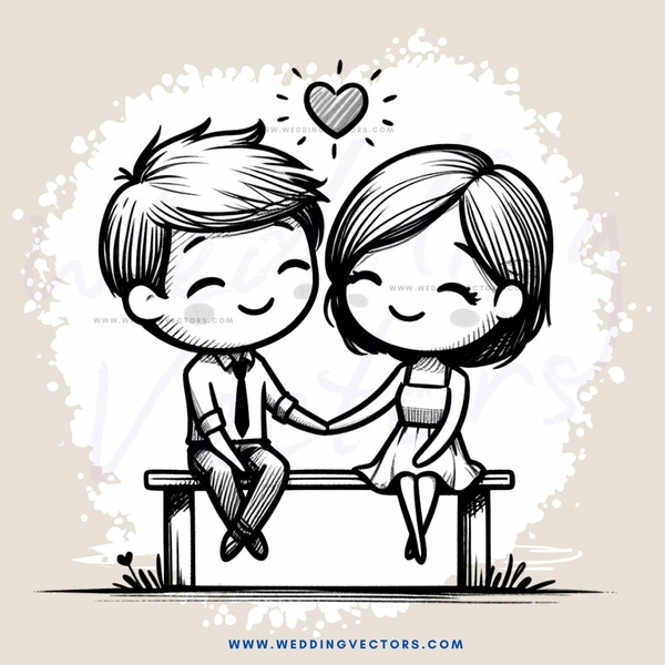 cartoon boy and girl on bench
